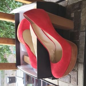 Red Suede Platform Pumps